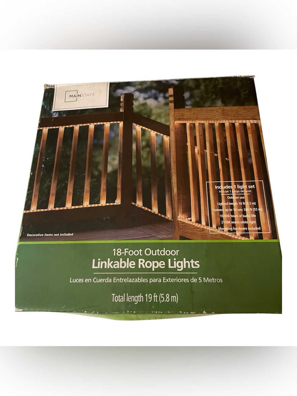 Mainstays Warm White Outdoor Linkable Rope Lights 19ft brand new!